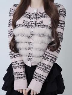 lumignon tweed-like fur knitブラック×ピンク - メルカリ