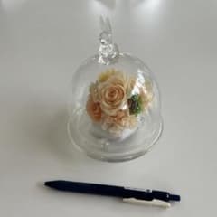 バラが蓄光加工されたうさぎモチーフ ガラスドーム プリザーブドフラワーのサムネイル