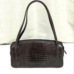 美品ナイルクロコダイル本革 ハンドバッグ ダークブラウン 三京商会 シャイニング 美品ナイルクロコダイル本革 ハンドバッグ ダークブラウン 三京