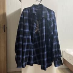 XLARGE チェックシャツ バック刺繍 ネイビー ブラック XLのサムネイル