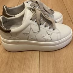 ホワイトレザー スター刺繍 厚底スニーカーのサムネイル