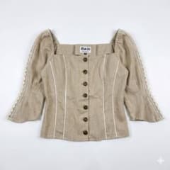 【極美品】MarJo 麻100% チロリアンブラウス パフスリーブ レース 44のサムネイル