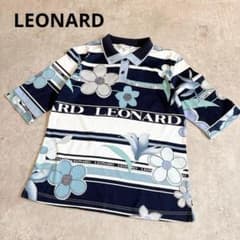 LEONARDSPORTレオナール 花柄ボーダーロゴプリントポロシャツカットソー