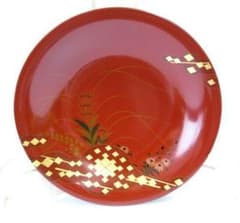 大内塗 丸鉢 丸皿 山口県 特産品 伝統工芸 金箔菱文 秋草絵 直径