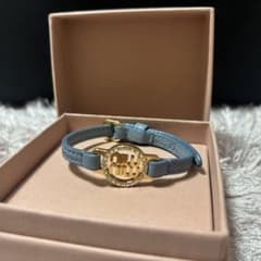 お値下げmiu miu ブルー レザー ラインストーンブレスレットのサムネイル
