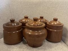 北海道 南工芸社 木製 蓋物 5点セット 茶筒 小物入れ 昭和レトロ 木工芸のサムネイル