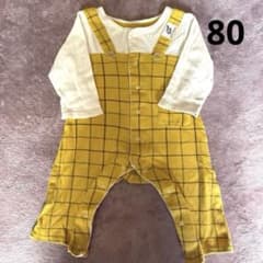 サロペット風カバーオール 80 イエローチェック