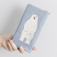 美品】ear PAPILLONNER 白くま刺繍 長財布 ブルー 牛革 - メルカリ