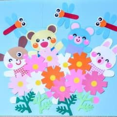 秋の壁面飾り・９月壁面・動物たちとコスモス・トンボ・保育園 幼稚園 こども園のサムネイル