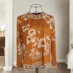 美品　レオナール　カットソー　シルク混　XL　長袖　花柄　大きいサイズ　トップス 美品 シルク混 LEONARD レオナール カットソー トップス カーディガン