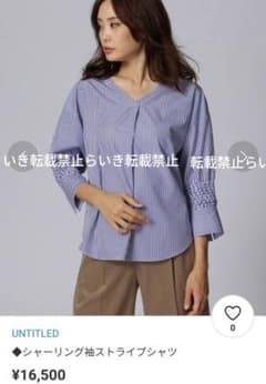 UNTITLED　ストライプ袖シャーリングVネックブラウスのサムネイル