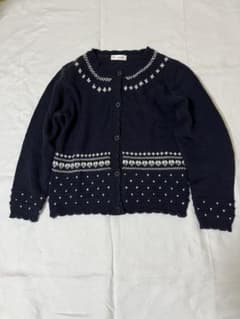 美品/百貨店購入 アートレター ノルディック柄カーディガン 140 娘1人 紺のサムネイル