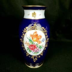 ○未使用/ノリタケ スタジオコレクション 瑠璃金彩花紋 花瓶 ベース 箱