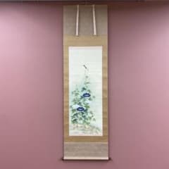 掛軸 朝顔 共箱 花 E-1 美品 掛け軸 山本錦緑作 朝顔図 共箱 夏掛け 花鳥 - メルカリ