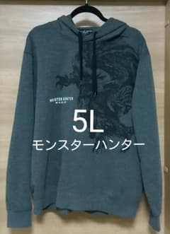 新品　メンズ大きいサイズ5L　モンスターハンター　フード付き　パーカー　グレーのサムネイル