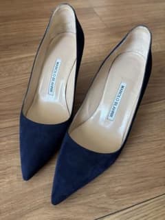 Manolo Blahnik ネイビー スエード ハイヒール36.5 - メルカリ