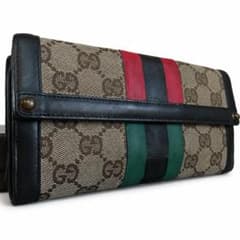 美品 GUCCI グッチ 長財布 GGキャンバス シェリーライン ブラック
