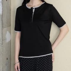 【forksy.】＜エブリデイシリーズ＞シアー 配色 ヘンリーネック Tシャツのサムネイル