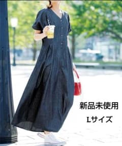 【ラナン】デニムワンピース  ロングワンピース  ウエストタックのサムネイル
