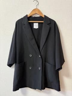 LEPSIM レプシム　リネン風五分袖ジャケット　黒のサムネイル