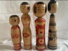 盛美津雄 阿保六知秀】伝統こけし 津軽系 温湯 4体 まとめ売り 工芸品