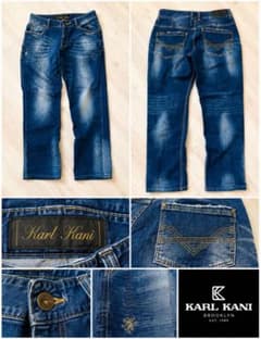 Karl Kani デニムパンツジーンズW38刺繍ロゴ ヒゲ加工 ストリートB系のサムネイル