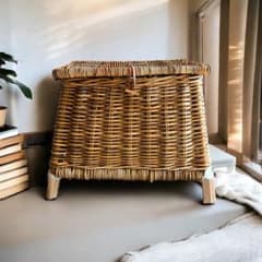 天然皮付き籐アラログ インテリアバスケット 蓋付きバスケット