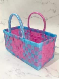 【KS9】PPバンド プラかごバッグ ピンク×ブルーのサムネイル