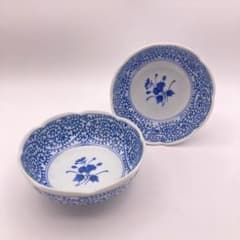 美濃焼の小鉢2つセット 彩華 蛸唐草 染付 輪花 ブルー 食器 取り皿