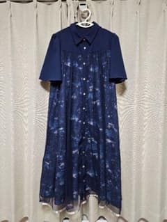 ネイビー 半袖 シャツワンピース Fのサムネイル