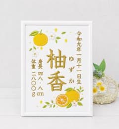 柚子の刺繍命名書｜A5サイズ｜ベースデザインのサムネイル