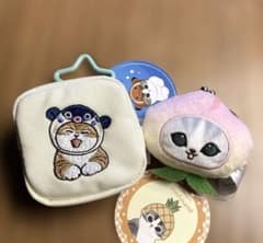 芳*様 モフサンド　カラビナつき刺繍スクエアミニポーチ　フルーツにゃんミニがまぐ