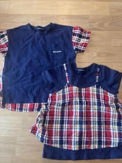 Moujonjon チェック柄 Tシャツ 110・120 男女双子のサムネイル