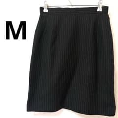 【日本製】美品 ピンストライプ ウールライク タイトスカート 通勤コーデ M相当