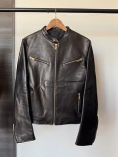 シングルライダースジャケット 黒 レザージャケット ゴールド金具 M 