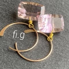 14kgf アメトリン スクエアコンケーブカット ピアス イヤリング 天然石