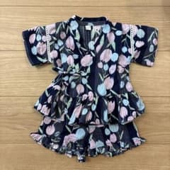 apres les cours 甚平 90cm 花柄　チューリップ柄　紺色のサムネイル