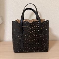 本革　ハンドバッグ　ショルダーバッグ　ブラック スカラップ　レース