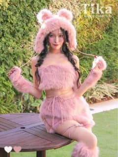 Tika 熊 アニマル コスプレ衣装 6点セット ピンクのサムネイル