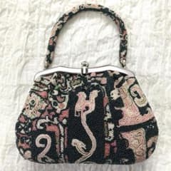 ビーズバッグ がま口 手刺繍 総ビーズ 一点物 総柄 和装 着物