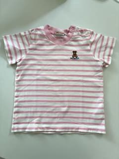 ミキハウス MIKI HOUSE ボーダー半袖Tシャツ くま刺繍 ピンク 90のサムネイル