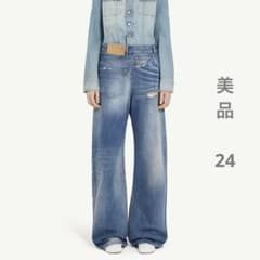 美品】MM6デニム ツイストワイドレッグジーンズ - メルカリ