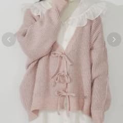 merryjenny Vネックリボンカーディガン　ピンクのサムネイル