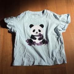 パンダ刺繍水色Tシャツ フリル袖のサムネイル