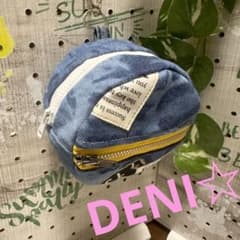 【No.133】 まんまるポーチ　デニム　丸型　プレート　デニムリメイクのサムネイル