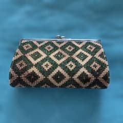 ビーズ刺繍 がま口 財布 ダイヤ柄 グリーンのサムネイル