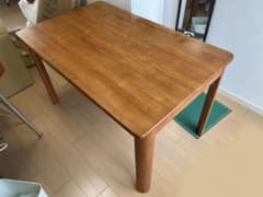 傷あり】天然木 ラバーウッド ダイニングテーブル 天板120cm×75cm