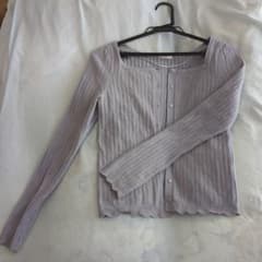 GUラベンダー リブ編み 長袖カーディガン