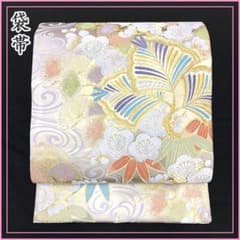 312y17◆梅文 全通袋帯 金銀ラメ糸◆美品 成人式 結婚式 511y9〇袋帯 松竹梅 流水文 金糸 アイボリー〇美品 振袖 成人式 結婚式