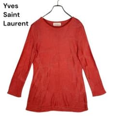 イヴサンローラン レーヨン100% 編み柄 サマーニット M オレンジ 